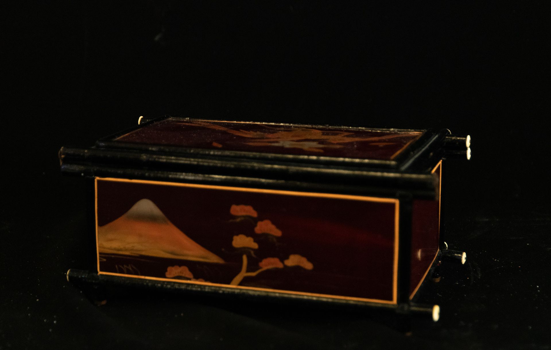 Beautiful lacquer and gold filigree box with a Phoenix bird, Edo period, 19th century Japanese schoo