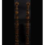 Pair of important large Italian Baroque Columns or Torcheros to be mounted on lamps, 16th century