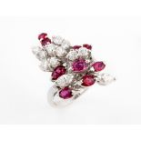 Important ring with AAA rubies of 1.20 ct in total and brilliant cut diamonds of 1 ct in total