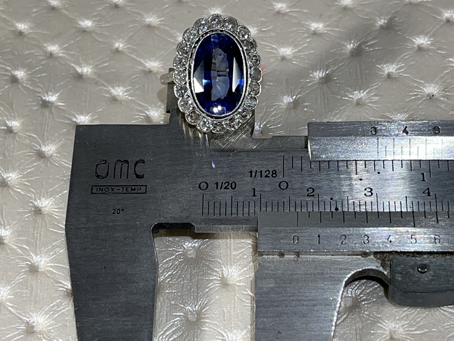 Art Deco ring in 18k yellow and white gold - London oval cut topaz - 20 old cut diamonds - Internal  - Image 6 of 8