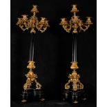 Pair of Large Charles X Candelabra in black marble and gilt bronze, French school, 19th century