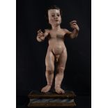 Infant Jesus in polychrome wood carving, Novohispanic colonial school of the 18th century
