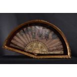 Elegant Elizabethan fan with traditional scene in a market, signed, 19th century