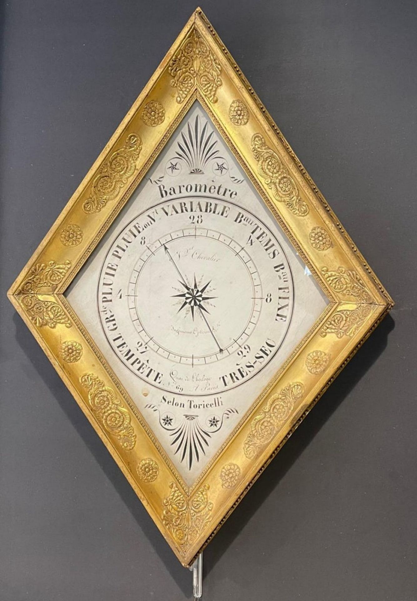 Rare French barometer according to Torricelli in gilt wood. XIX century