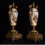 Pair of vases in polychrome porcelain mounted in gilt bronze, 19th century