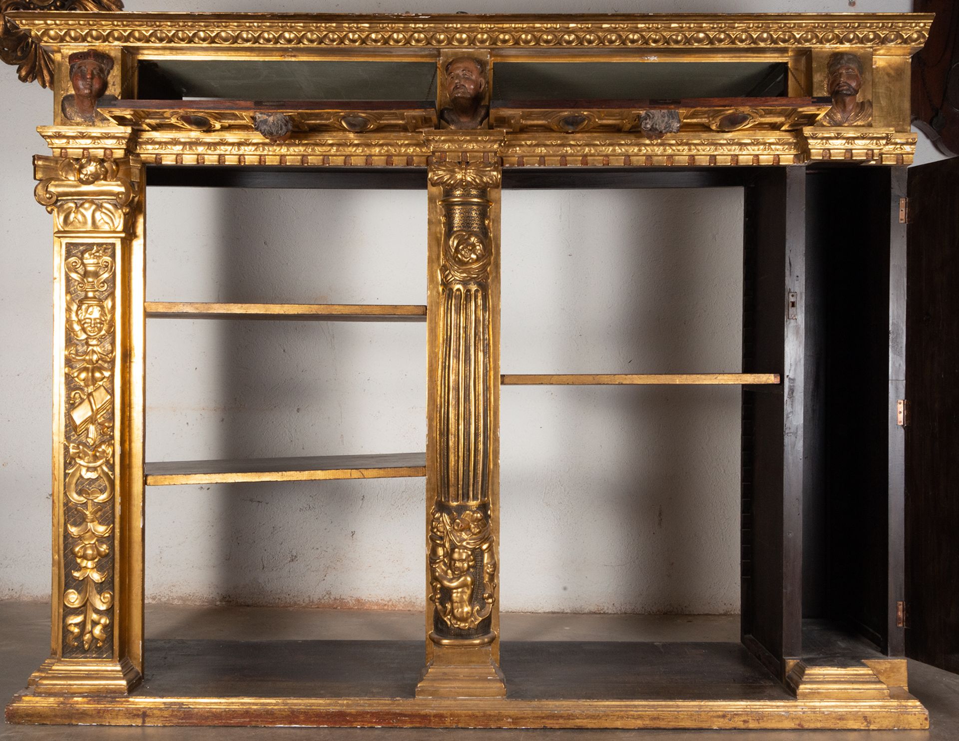 Large Bookcase Furniture (pair of previous batch) made up of a Renaissance Altarpiece with shelves,  - Image 7 of 9