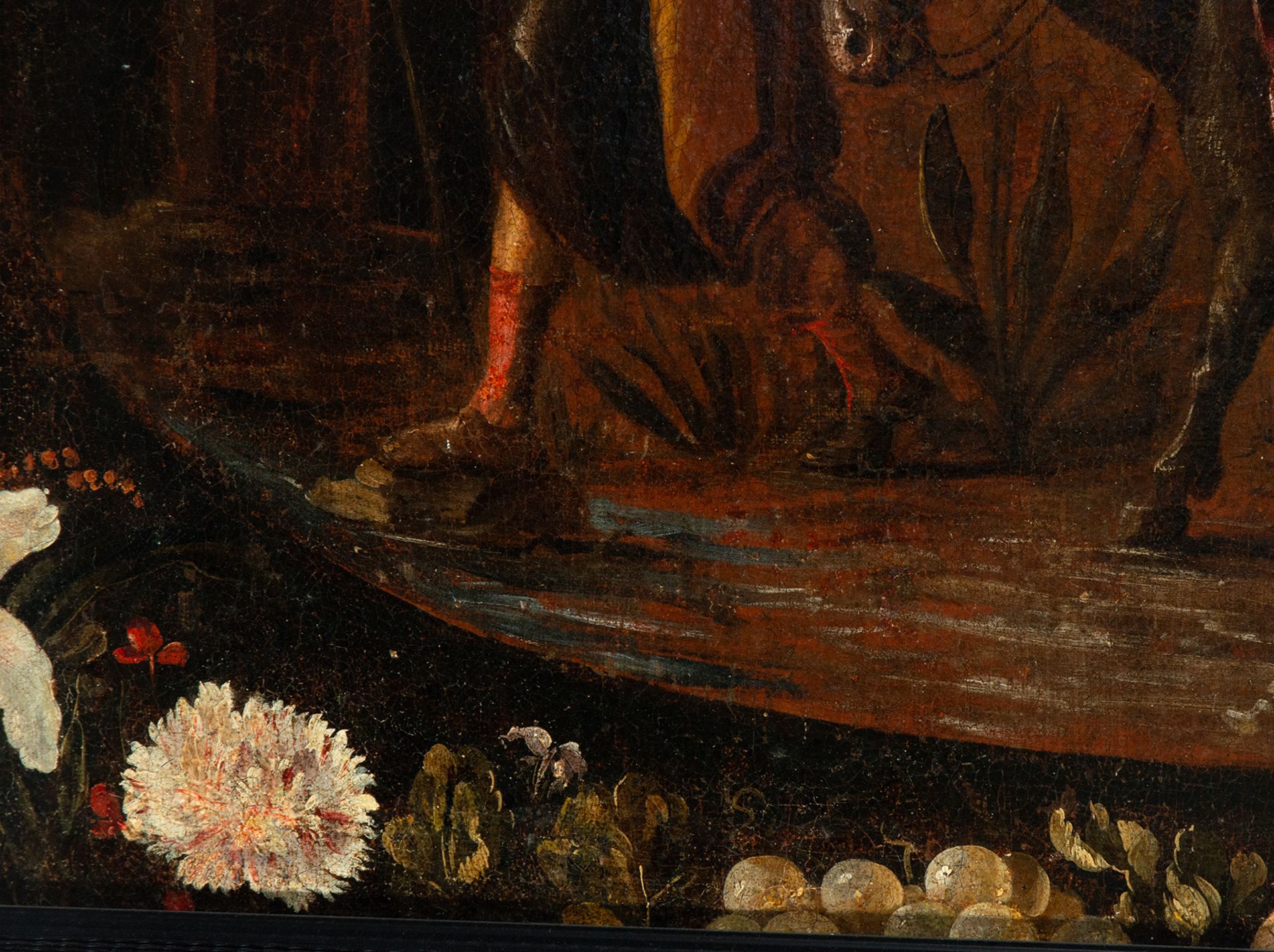 Flight to Egypt on garland of flowers. 17th century Flemish school - Image 4 of 7