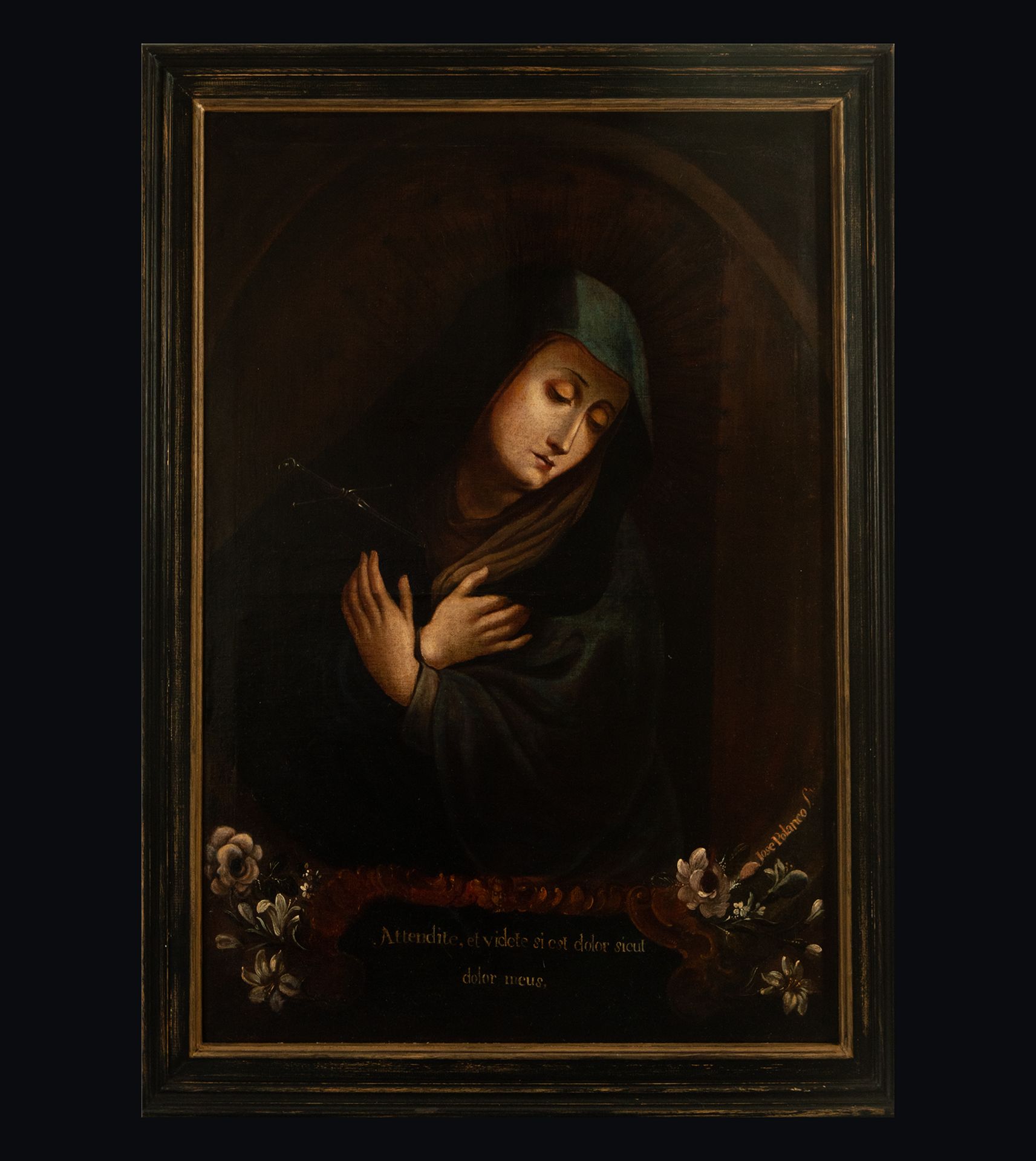 Signed Jose Polanco, Mexican school of the 19th C, Our Lady of Sorrows