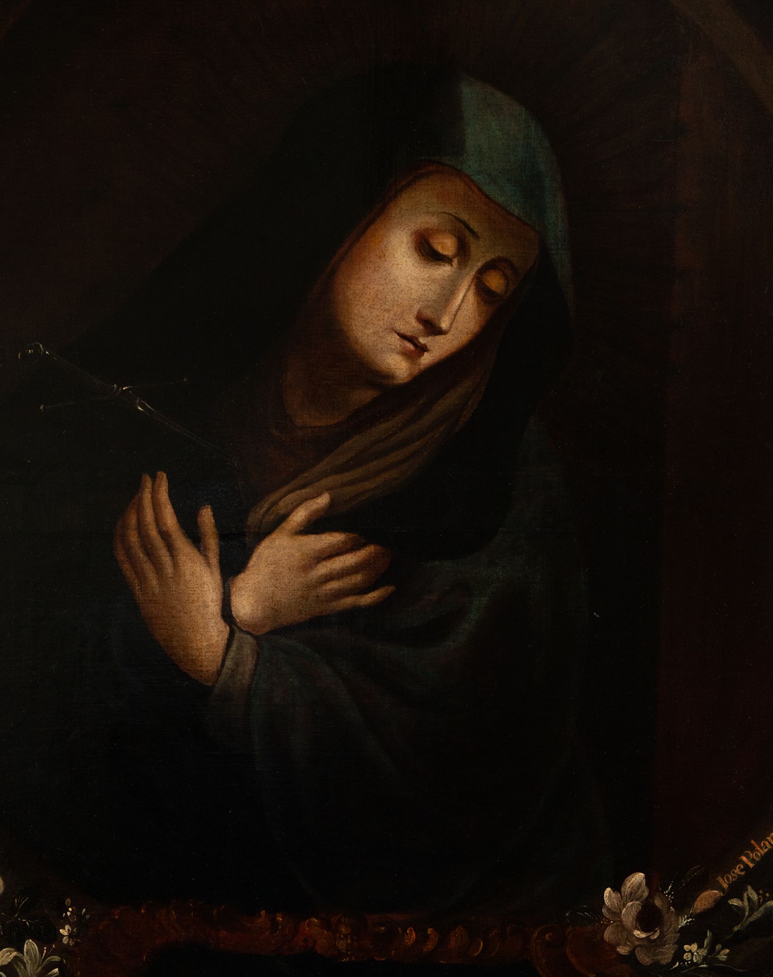 Signed Jose Polanco, Mexican school of the 19th C, Our Lady of Sorrows - Image 2 of 6
