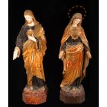 Pair of large life-size wood carvings of the Sacred Hearts of Jesus and Mary, 19th century