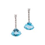 Elegant topaz and diamond drop earrings set in 18k white gold