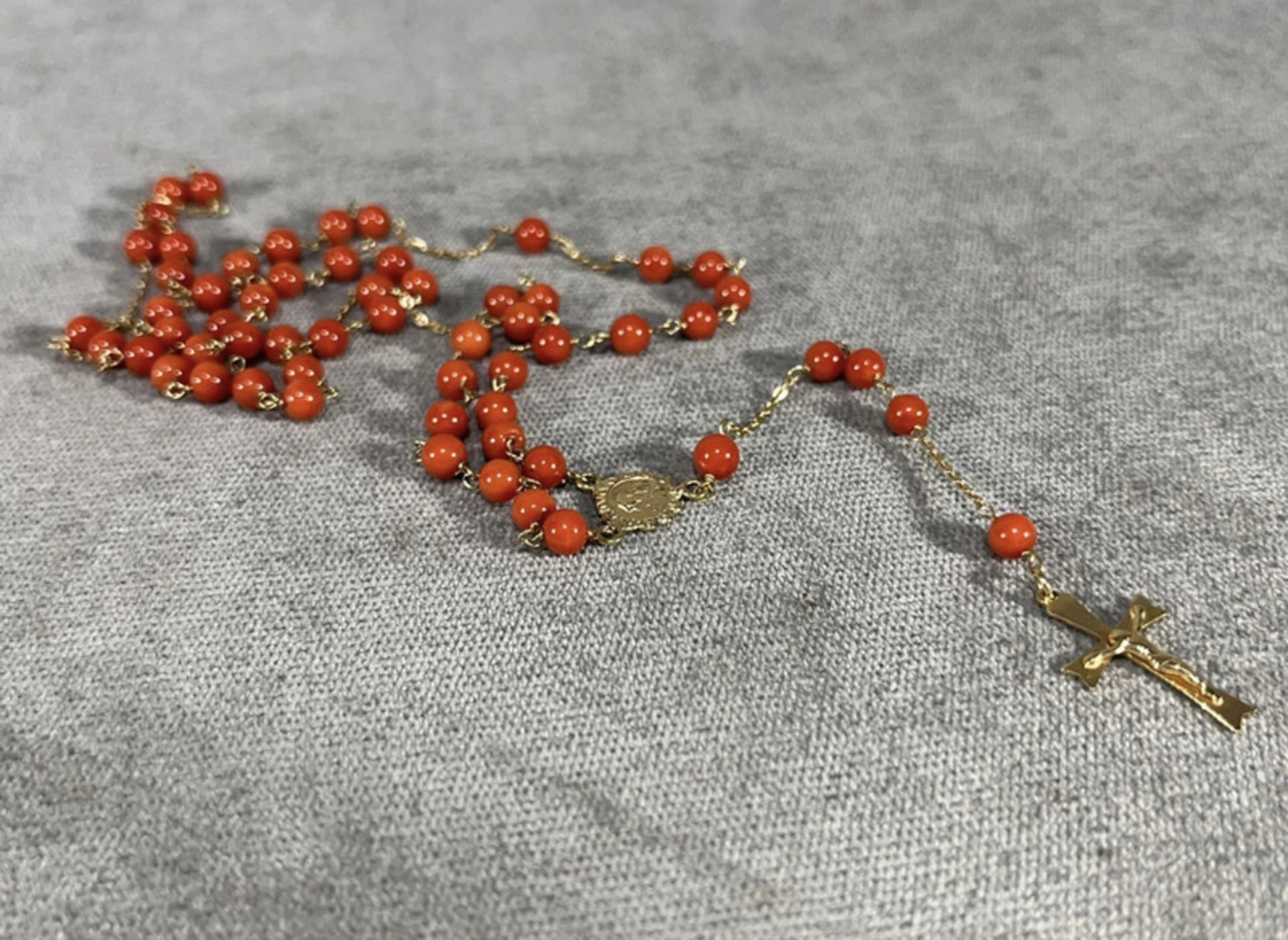 18k Gold Rosary and Mediterranean Coral