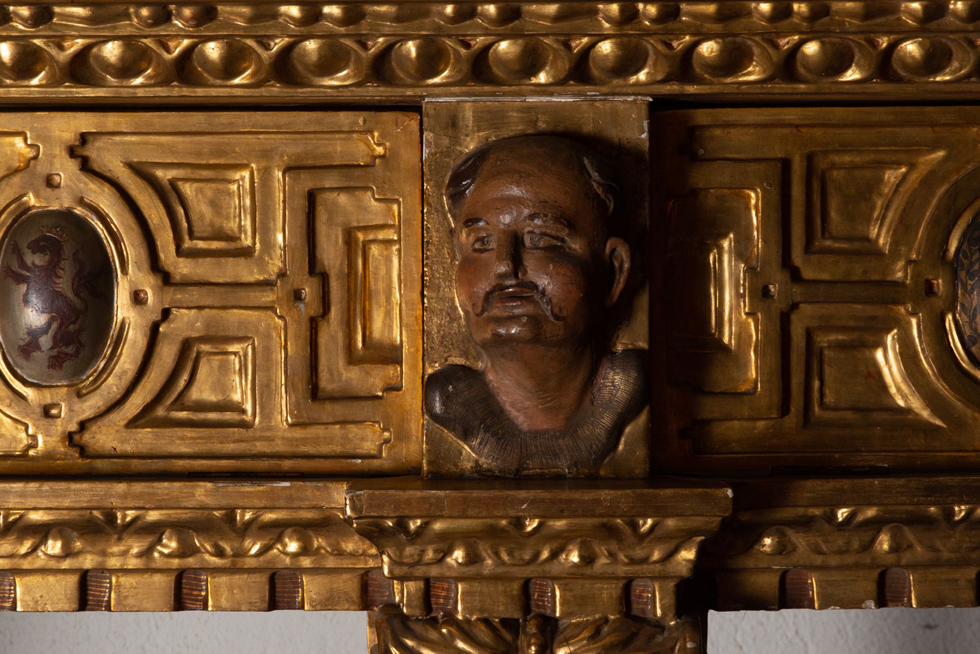 Large Bookcase Furniture (pair of previous batch) made up of a Renaissance Altarpiece with shelves, 