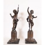 Pair of Important Cupids in Patinated Bronze, French School of the 19th Century