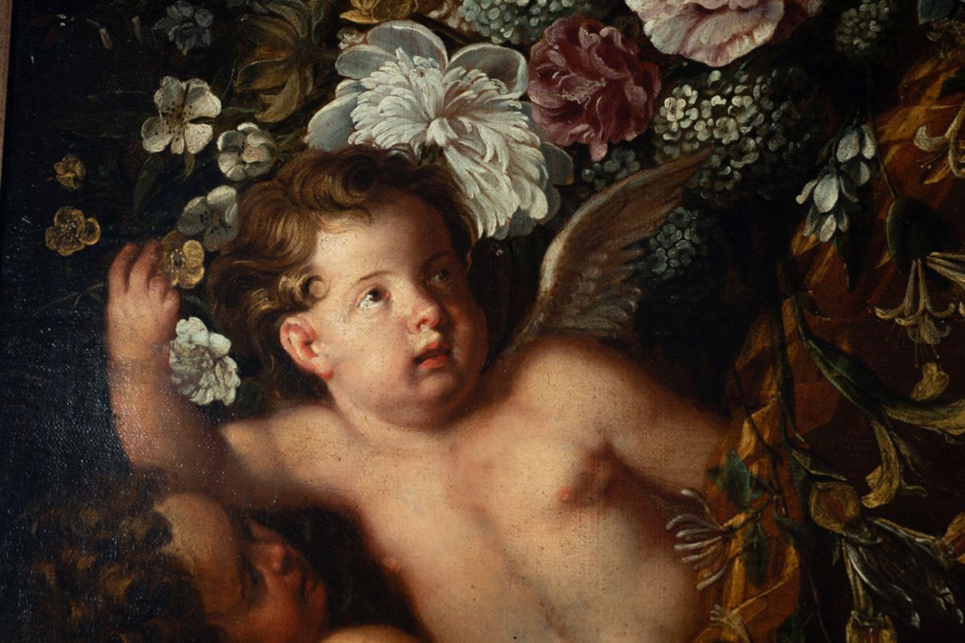 Exceptional Large Flemish Garland with Holy Family, attributed to Erasmus Quellinus II (Antwerp, 160 - Image 5 of 10