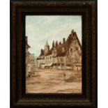 View of Town, Oil on porcelain, French or Belgian school