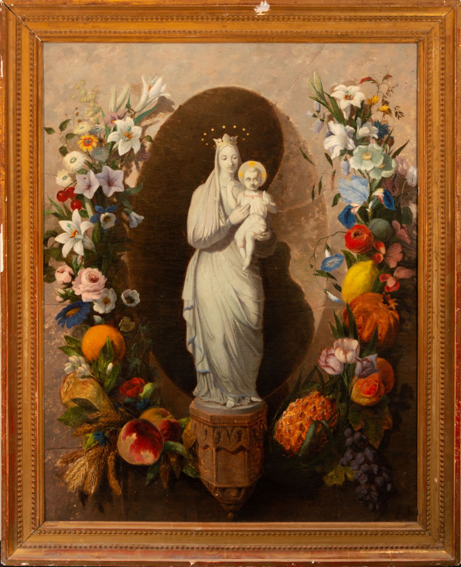 Virgin with Child in Orla de Flores, French romanticist school of the 19th century