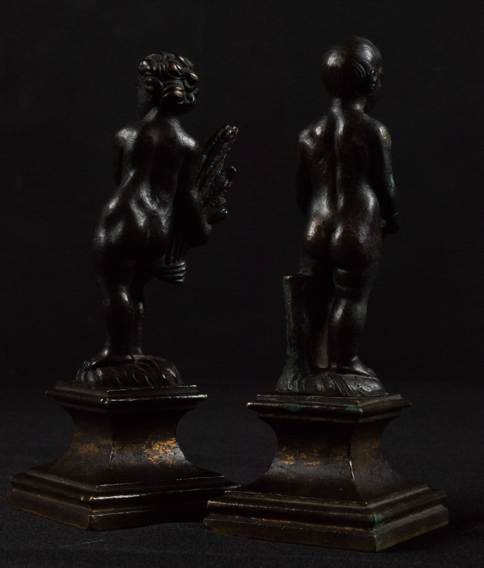 Magnificent Pair of Bronze figures representing the Summer and the Winter in patinated bronze, Itali - Image 10 of 13