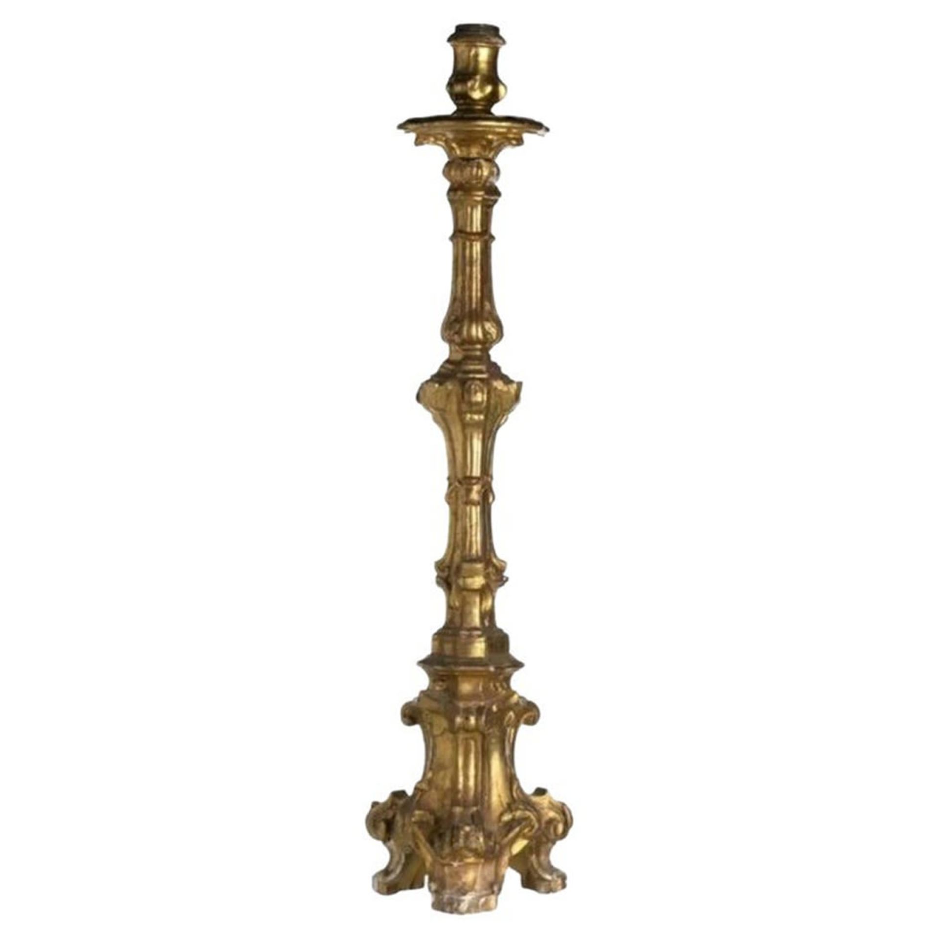 Italian torch holder in gilded wood, 18th century