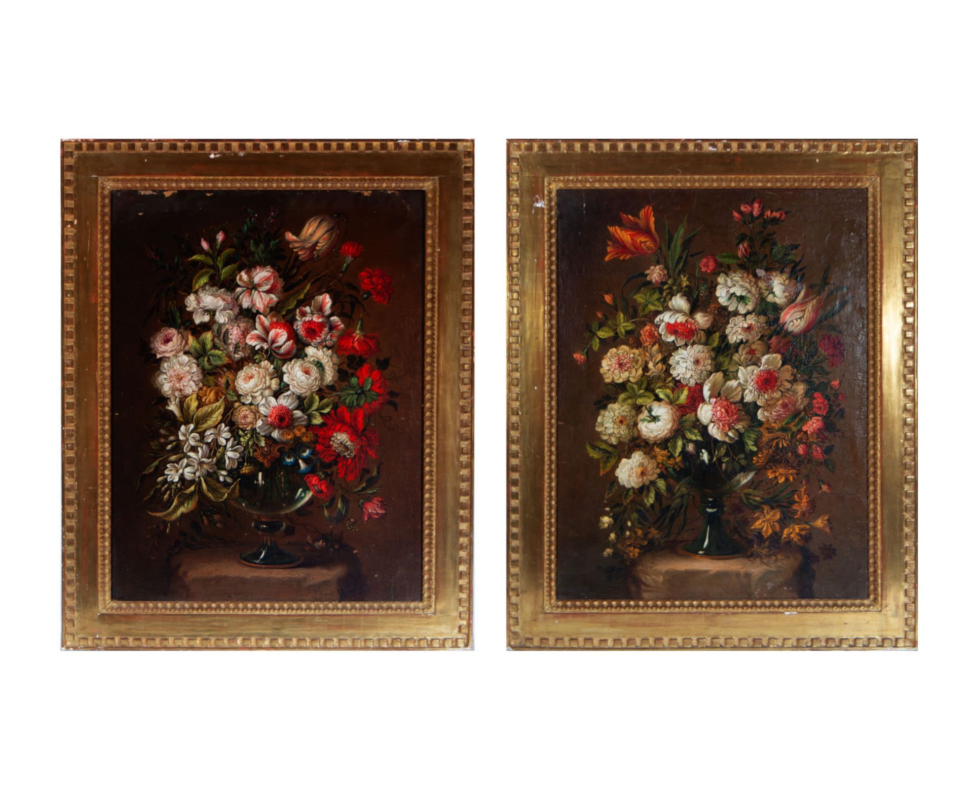 Pair of large still lifes of Flowers, Dutch school of the 17th - 18th century