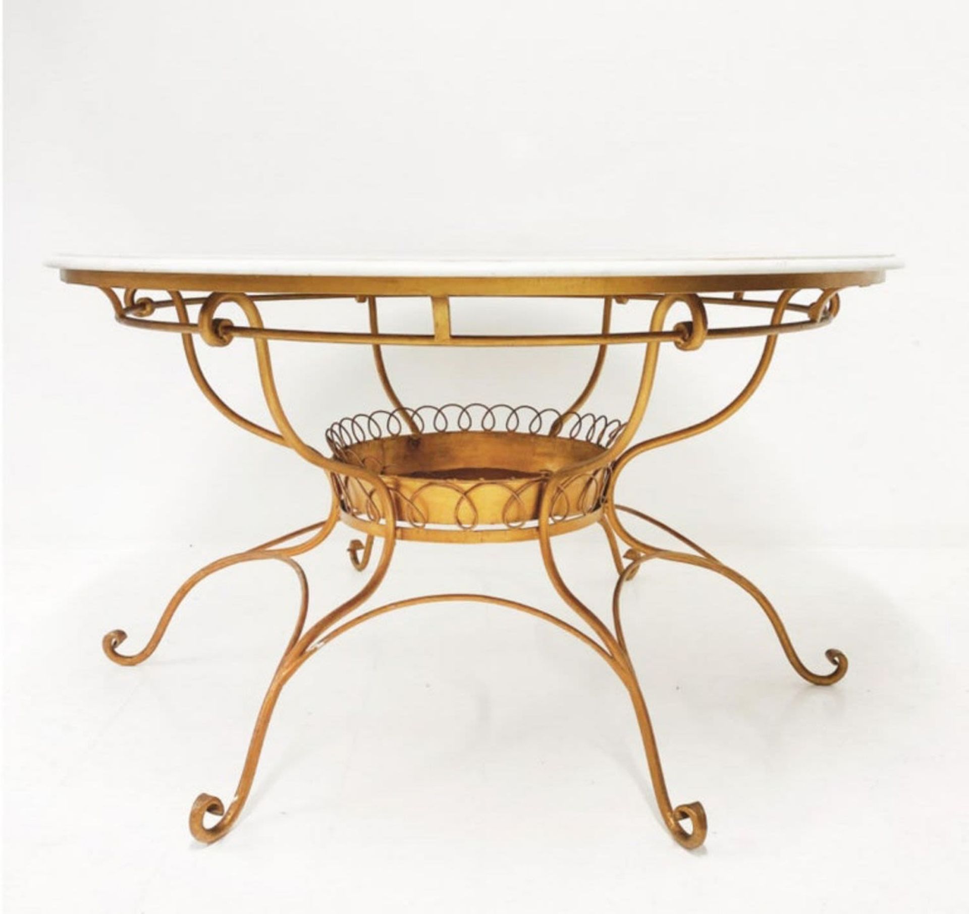 Italian table "Años 40" in golden wrought iron and marble top - Image 3 of 6