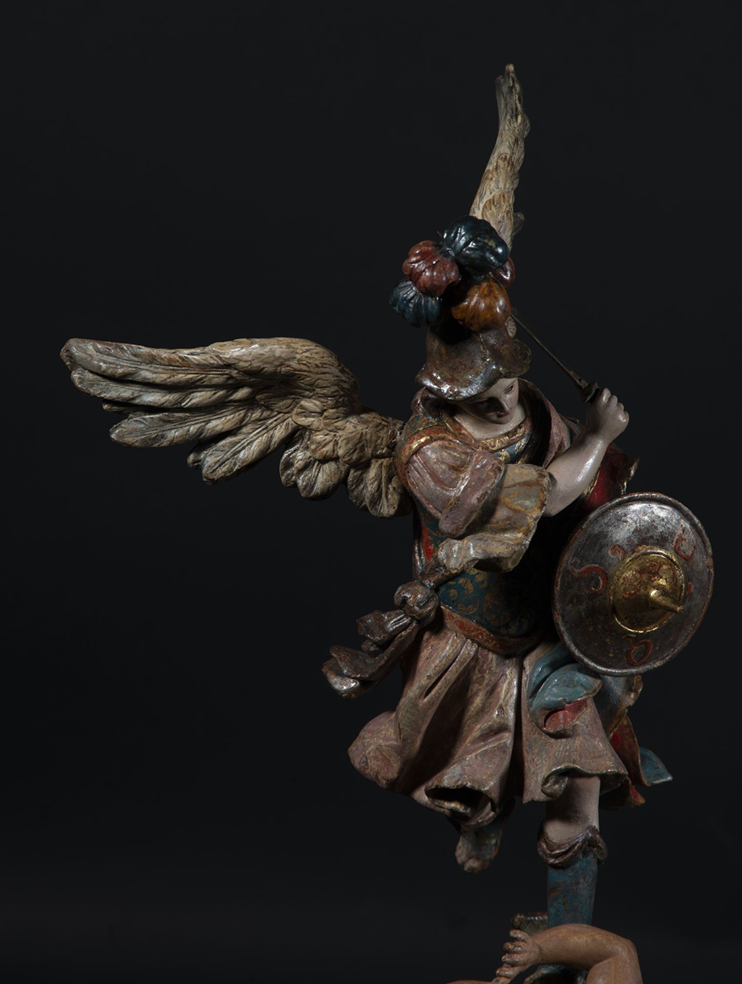 Exceptionally Fine Archangel St. Michael subduing the Devil, colonial school of Quito, 17th century - Image 8 of 8