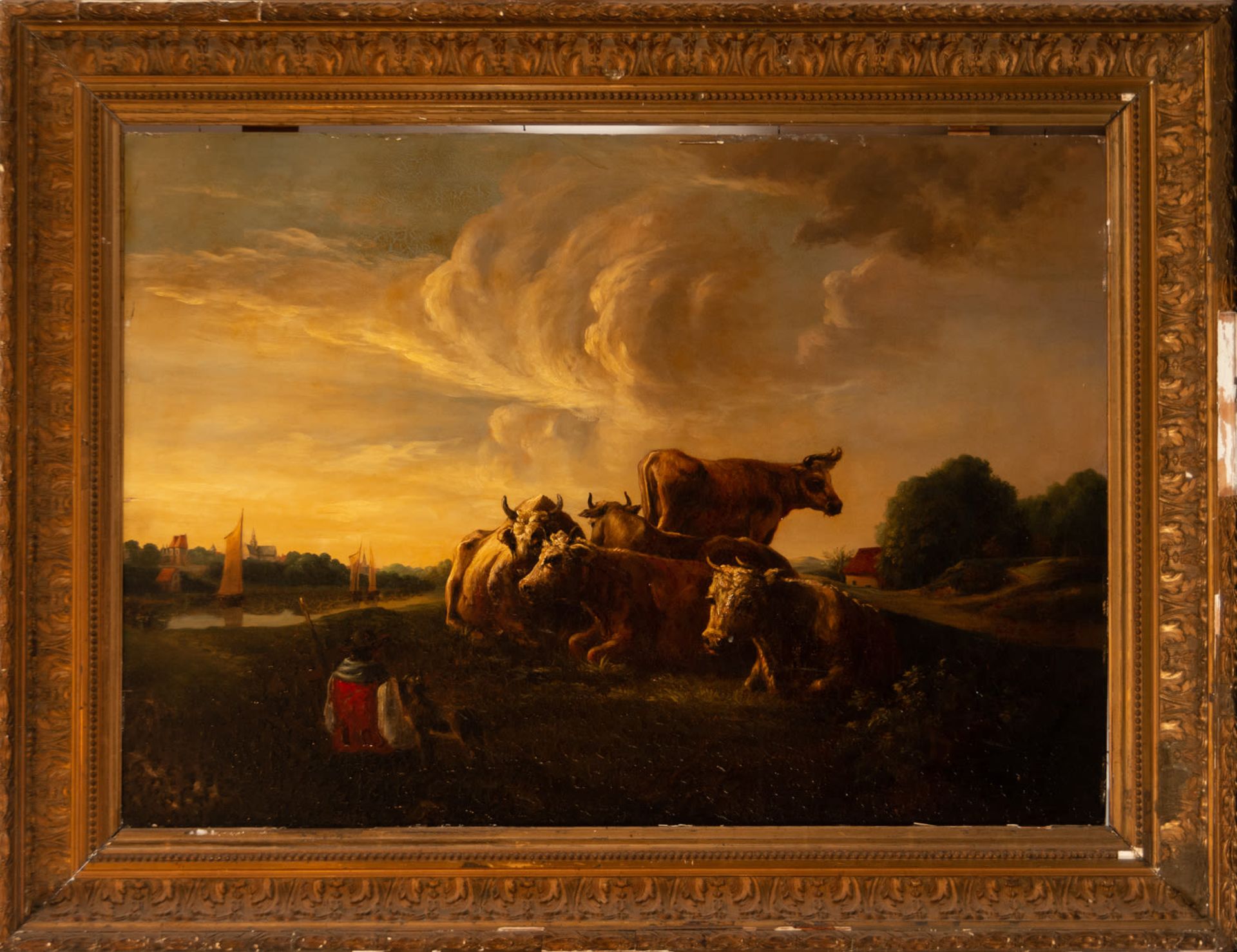 Pastoral Scene with Cows, follower of Salvator Rosa, called Rosa de Tívoli, Dutch school of the 18th