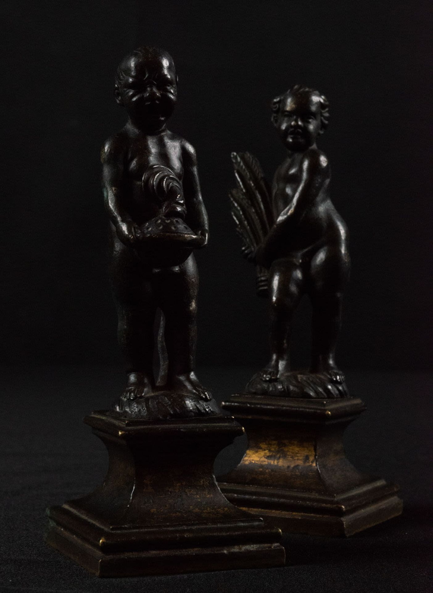Magnificent Pair of Bronze figures representing the Summer and the Winter in patinated bronze, Itali - Image 2 of 13