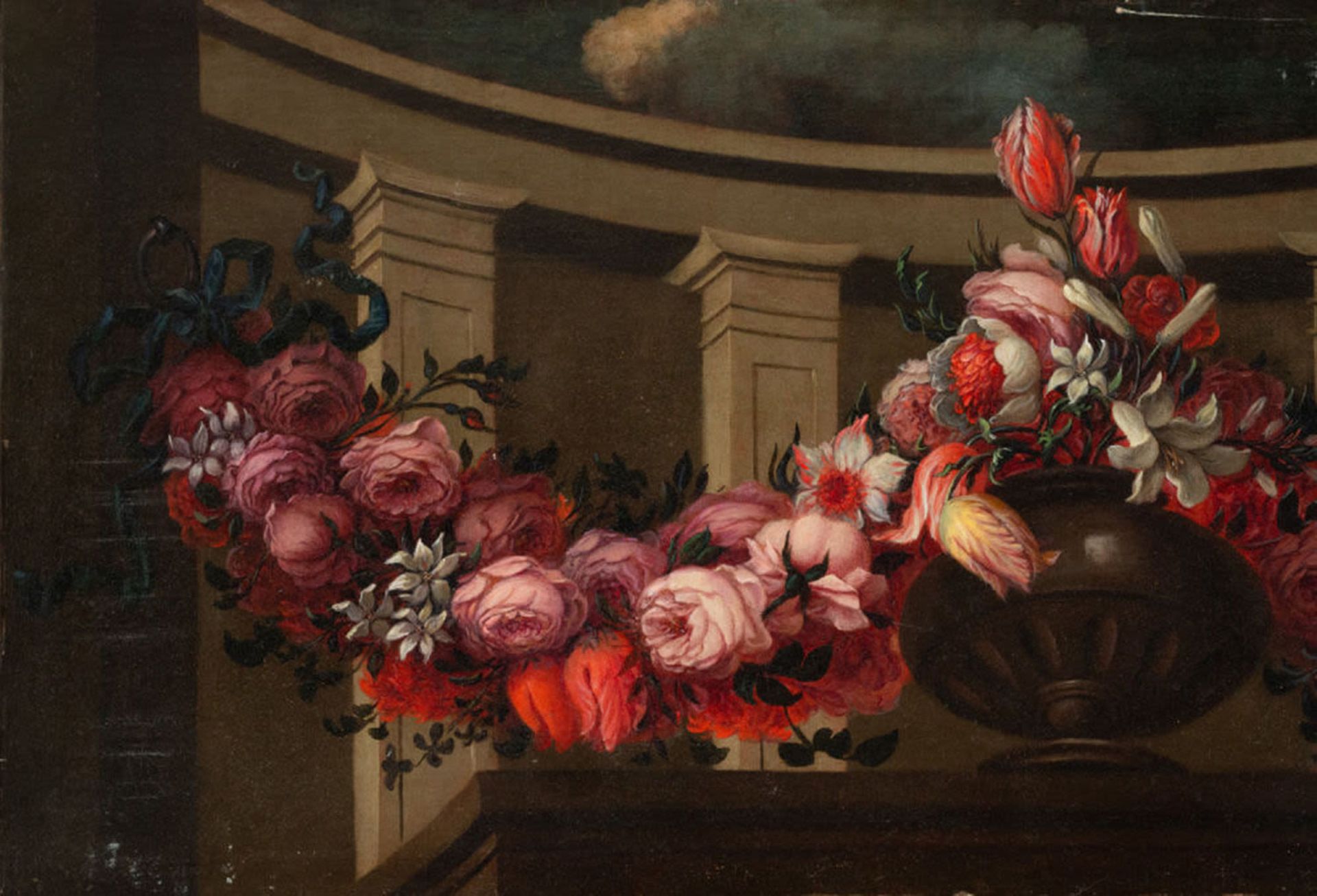 Garland of Flowers with Caprice in the background, Italian school of the 17th century - Image 3 of 4