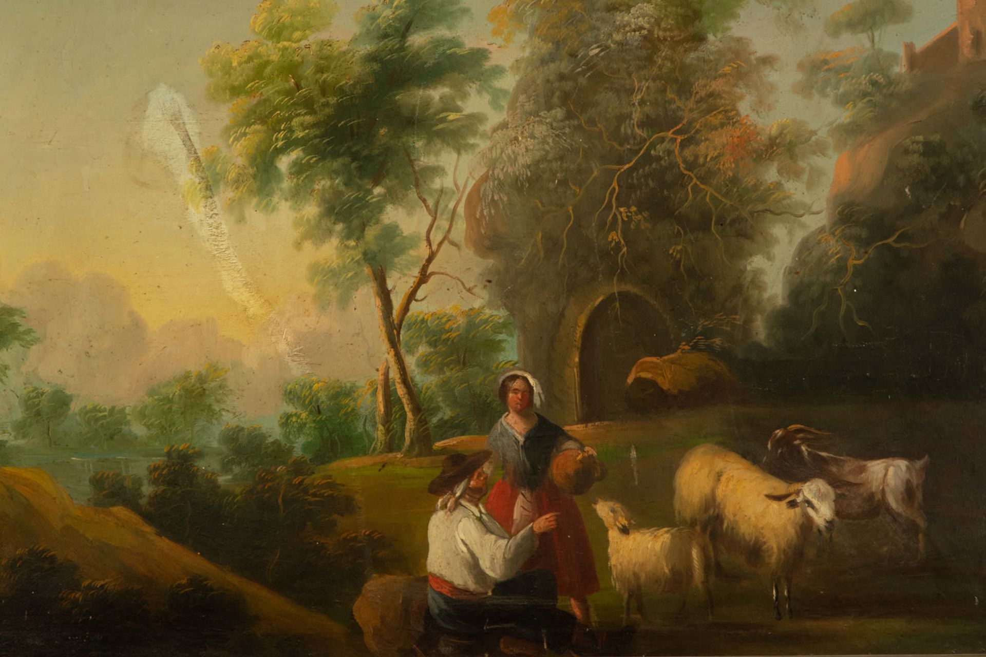 Pair of pastoral scenes on canvas, 19th century French school - Image 2 of 11