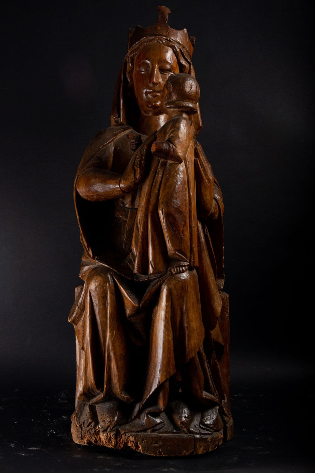 Exquisite Large Seated Virgin "Sedes Sapientiae" German Gothic , in oak, XV century