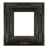 Flemish type frame in ebonized, polychrome and tortoiseshell-like curly wood, 19th century