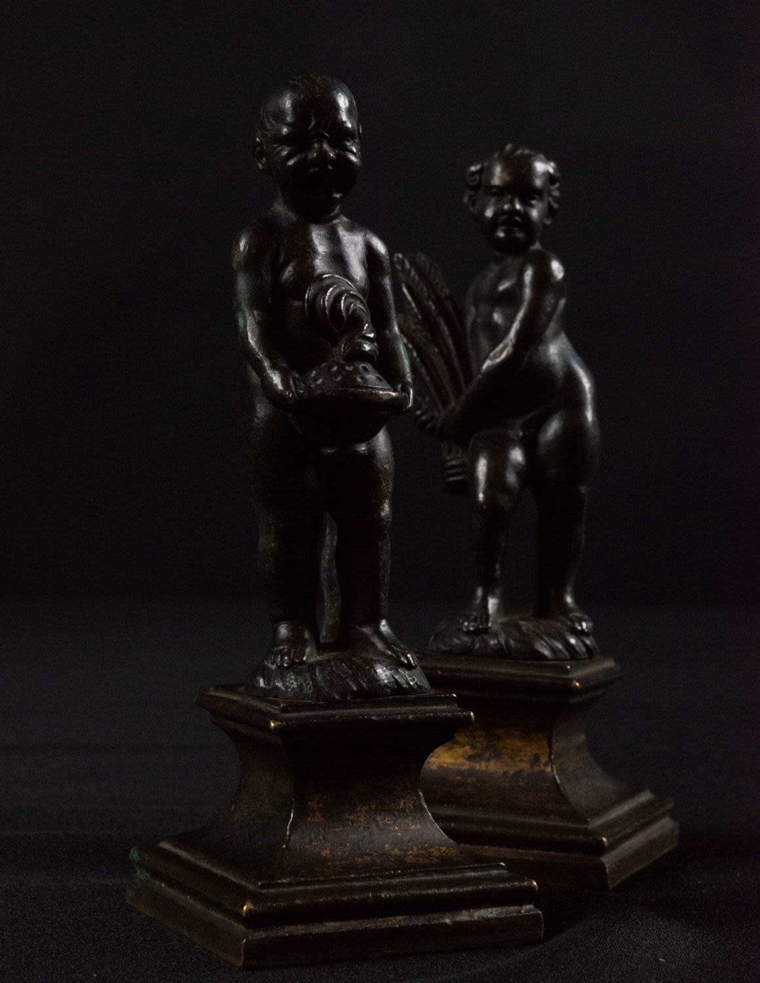 Magnificent Pair of Bronze figures representing the Summer and the Winter in patinated bronze, Itali