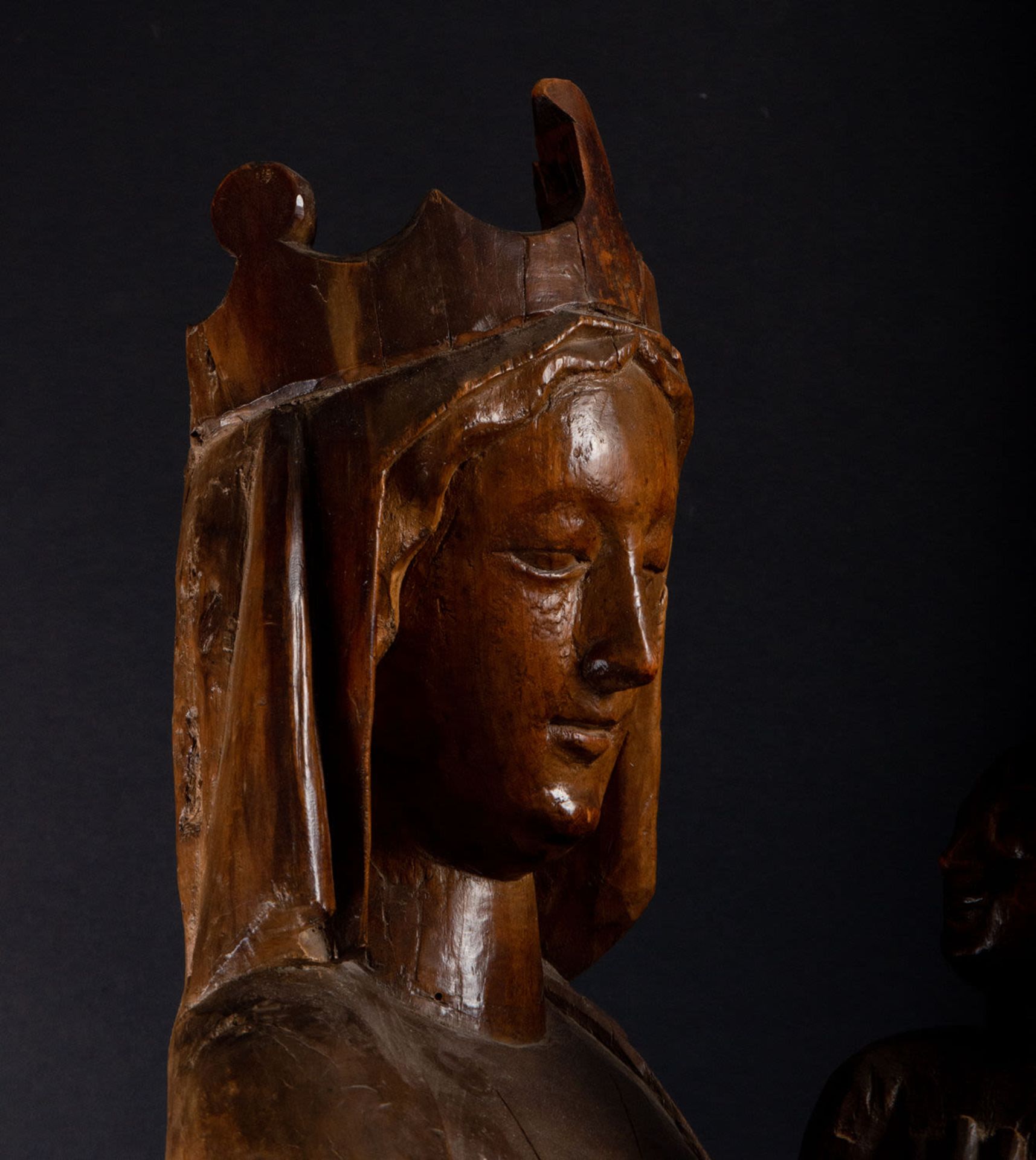 Exquisite Large Seated Virgin "Sedes Sapientiae" German Gothic , in oak, XV century - Image 7 of 8