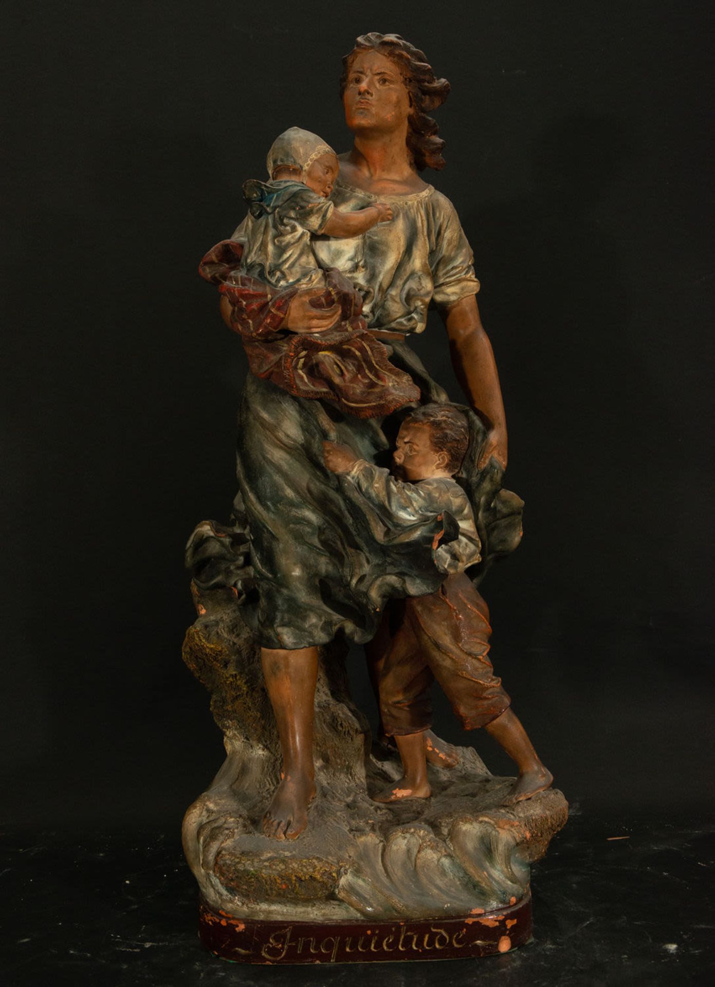 Mother with Child, polychrome terracotta, 19th century Italian school