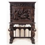 Neo-Renaissance style secretary cabinet in solid oak, 19th century