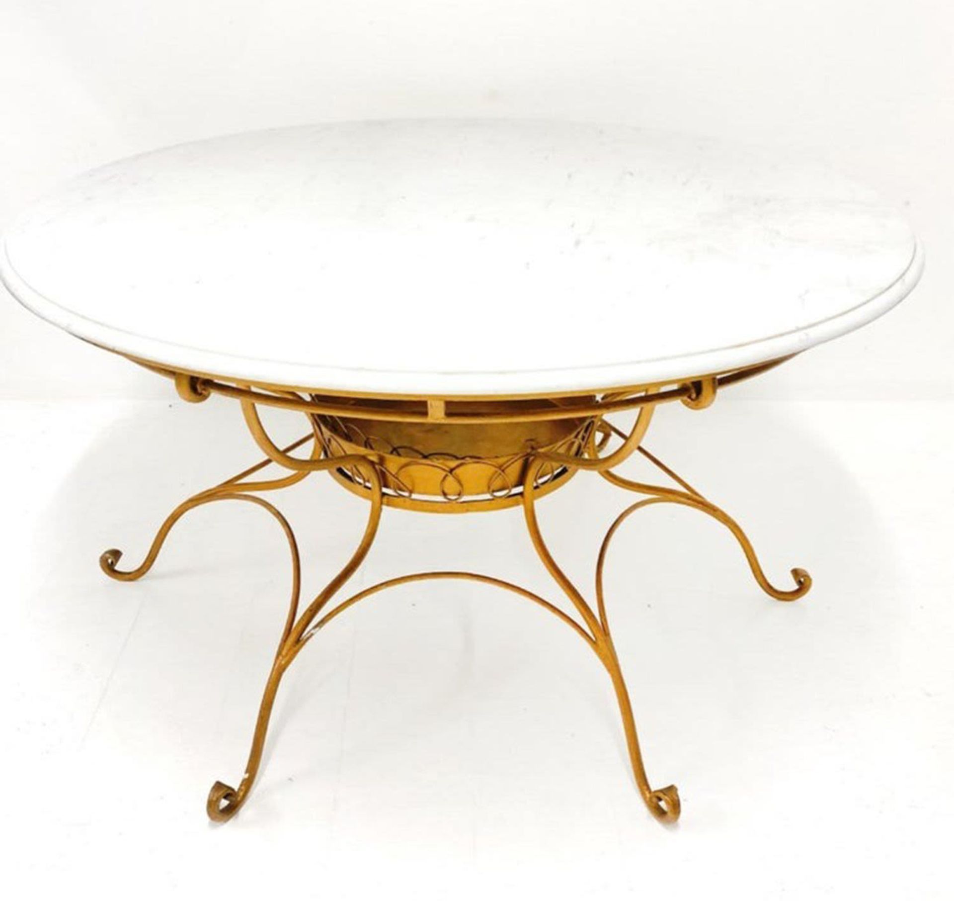 Italian table "Años 40" in golden wrought iron and marble top - Image 2 of 6