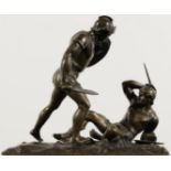 Pair of Neoclassical style Gladiators in bronze and marble, italian work of the 19th century