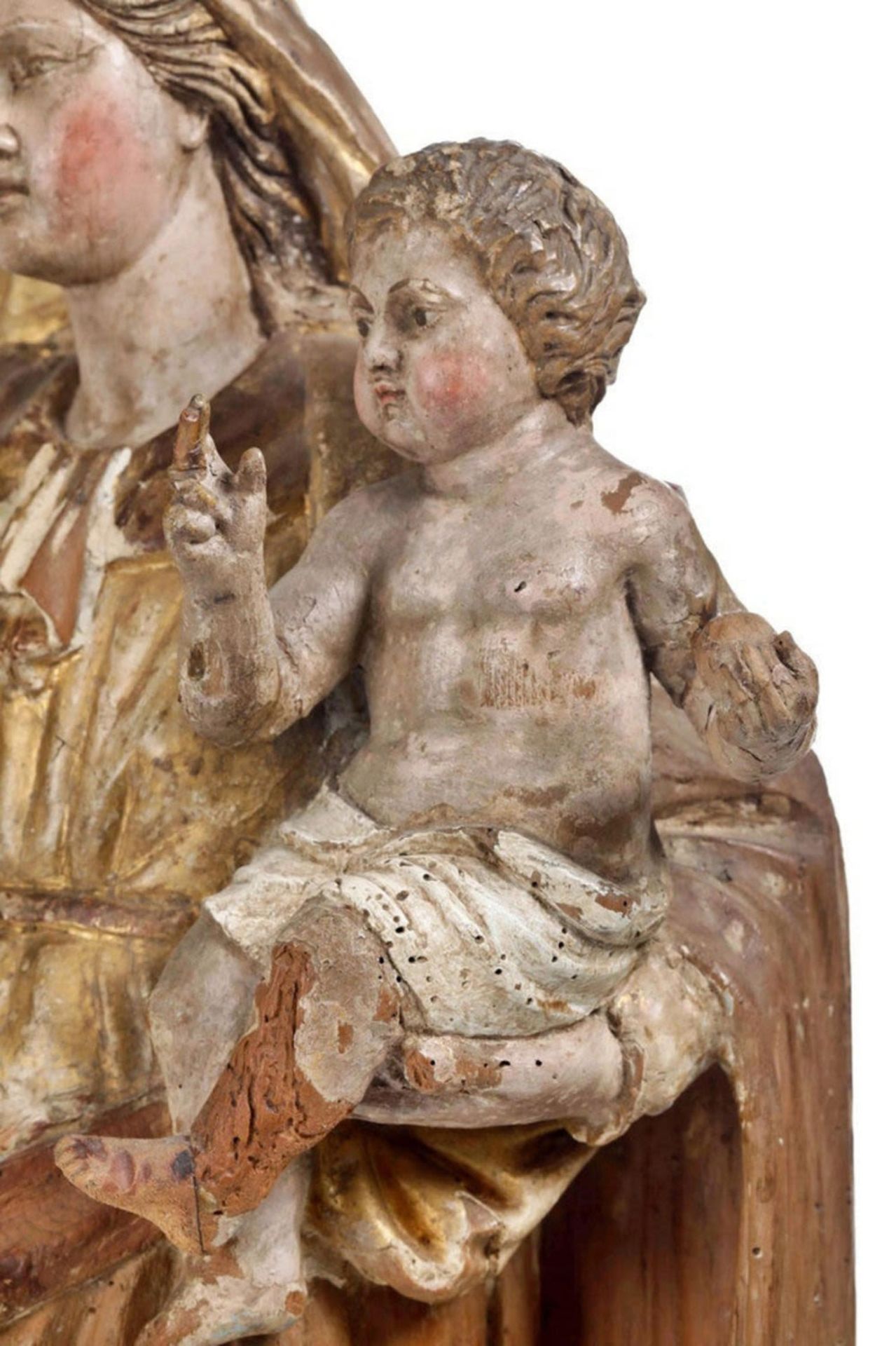 Large Madonna with Enfant Jesus in carved wood, South of Portugal school of the 16th - 17th century - Image 2 of 4