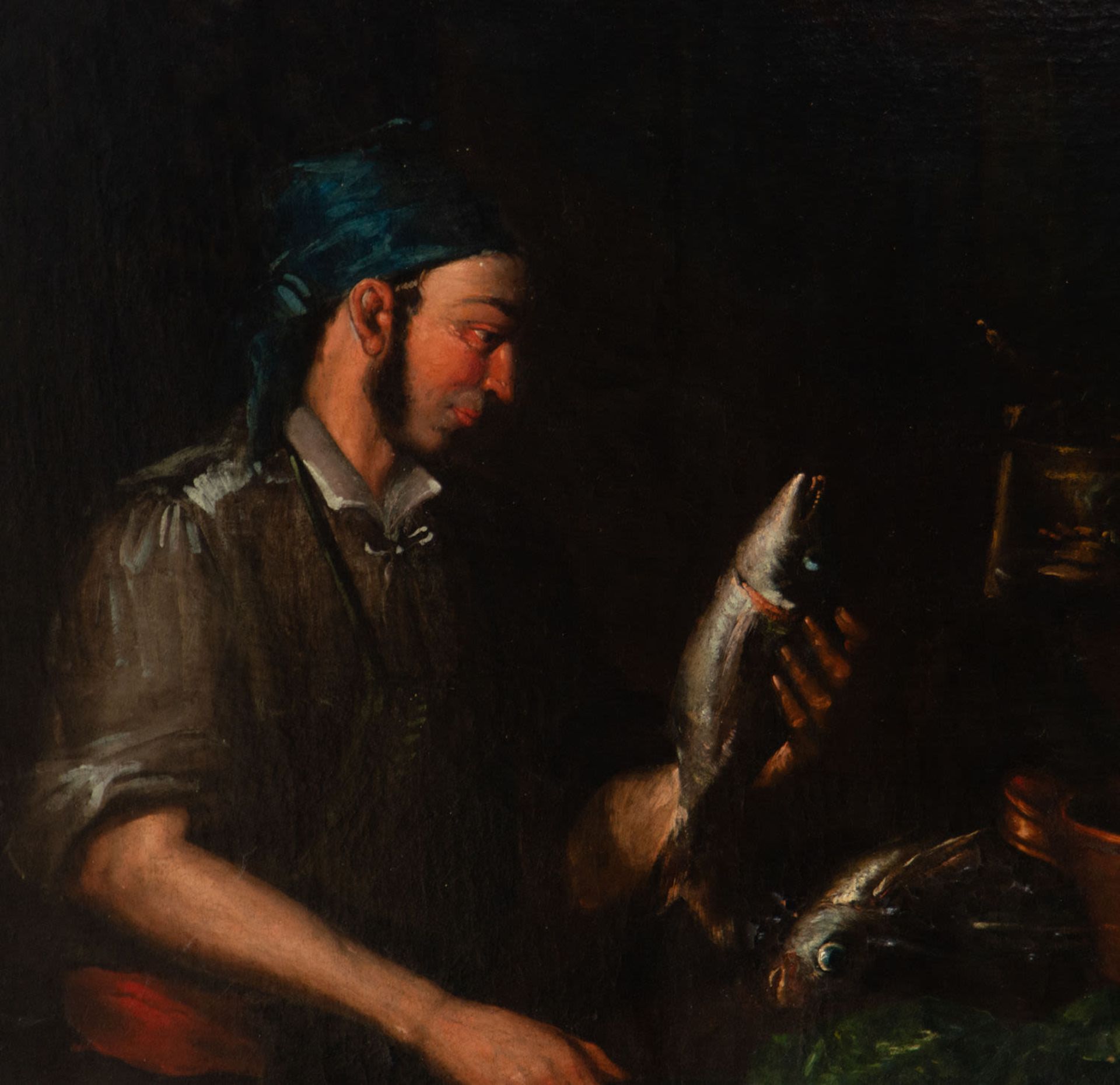 Important Still Life of Fish Seller, in the manner of Bernardo Strozzi, nicknamed "il Cappuccino" (G - Bild 2 aus 6