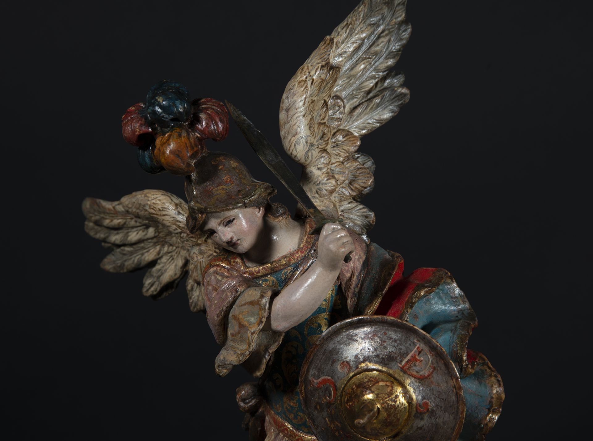 Exceptionally Fine Archangel St. Michael subduing the Devil, colonial school of Quito, 17th century - Image 2 of 8