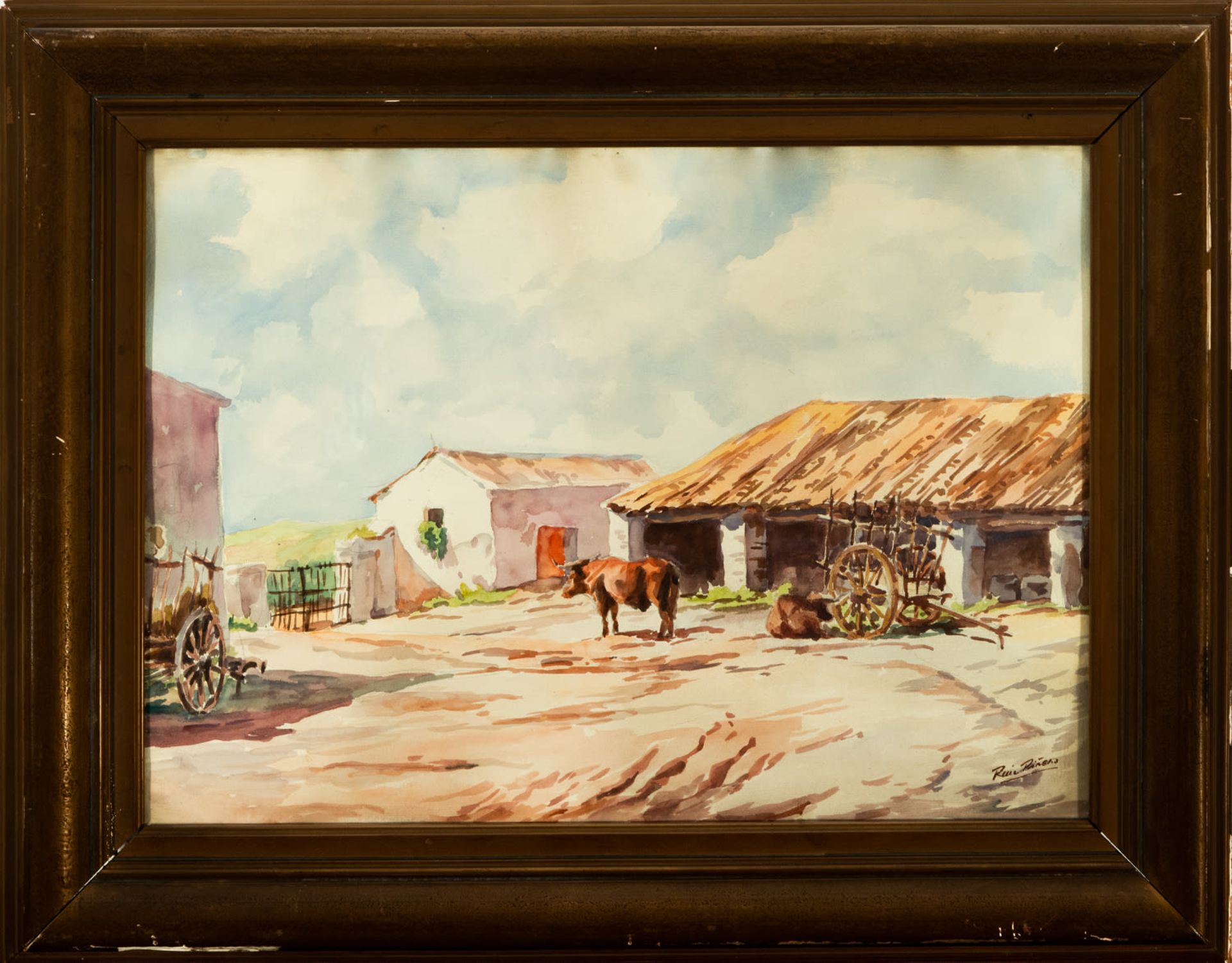 Country Landscape in watercolor, Ruiz Piñero, Spanish school of the 20th century