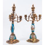 Pair of Candlesticks in Bronze and Old Paris porcelain, French school of the 19th century