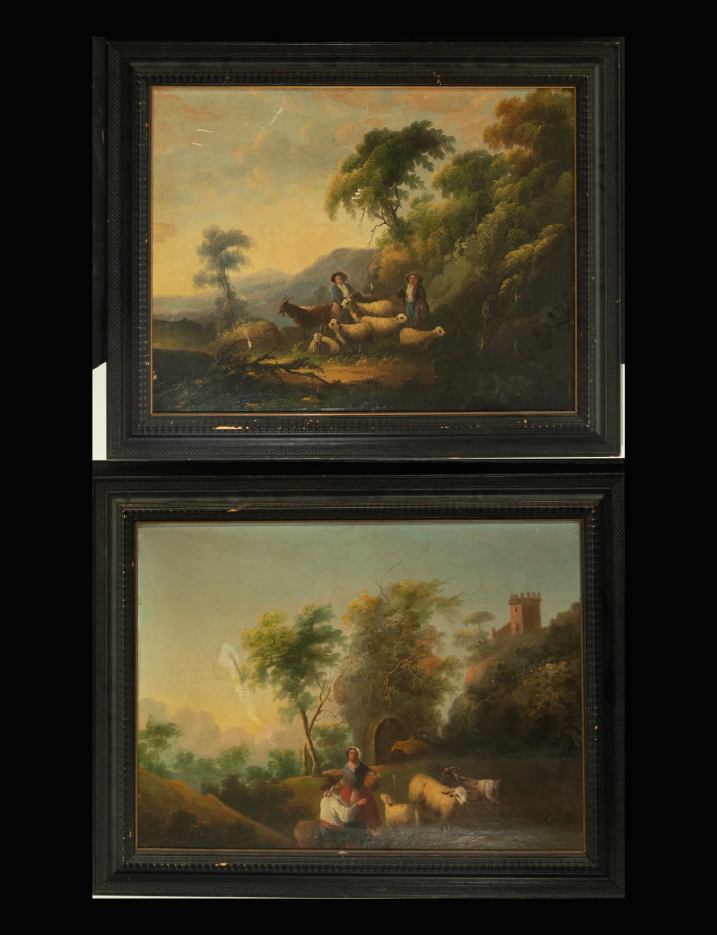 Pair of pastoral scenes on canvas, 19th century French school