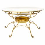 Italian table "Años 40" in golden wrought iron and marble top