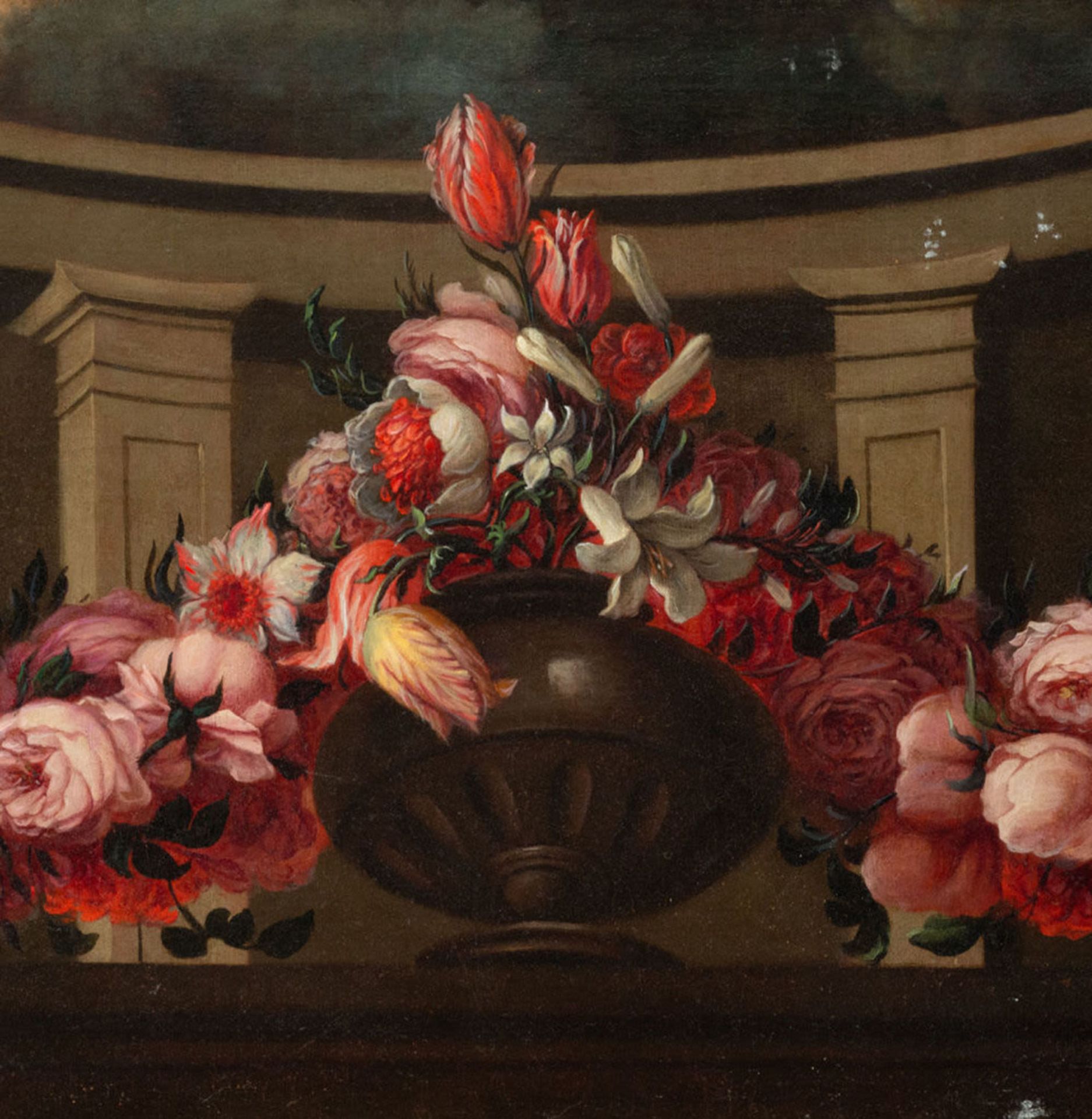 Garland of Flowers with Caprice in the background, Italian school of the 17th century - Image 4 of 4
