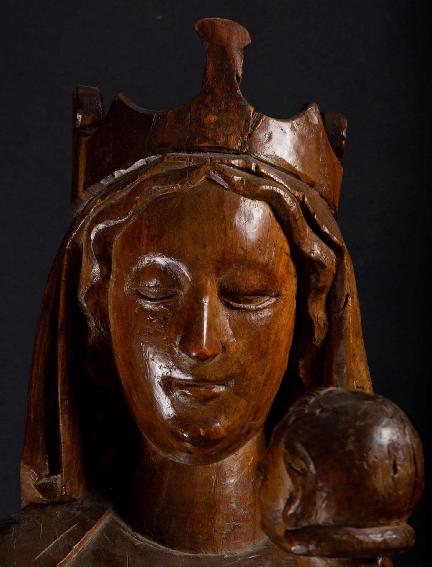 Exquisite Large Seated Virgin "Sedes Sapientiae" German Gothic , in oak, XV century - Image 2 of 8