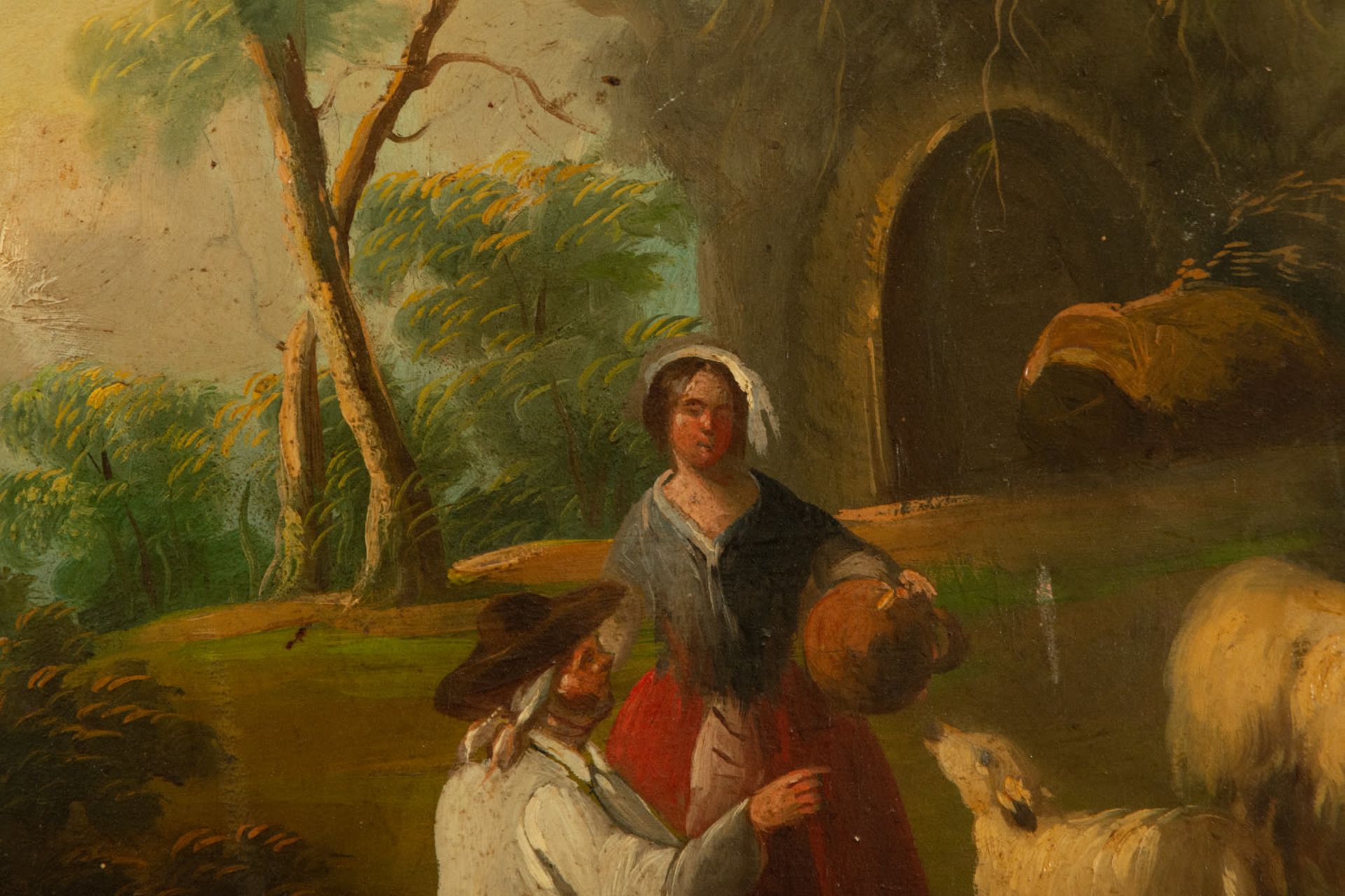 Pair of pastoral scenes on canvas, 19th century French school - Image 5 of 11