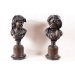 Pair of Busts of a Girl and a Boy in bronze, following models by Carpeaux, French school of the 19th