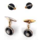 Set of 4 men's gold, diamond and onyx cufflinks, 1920s